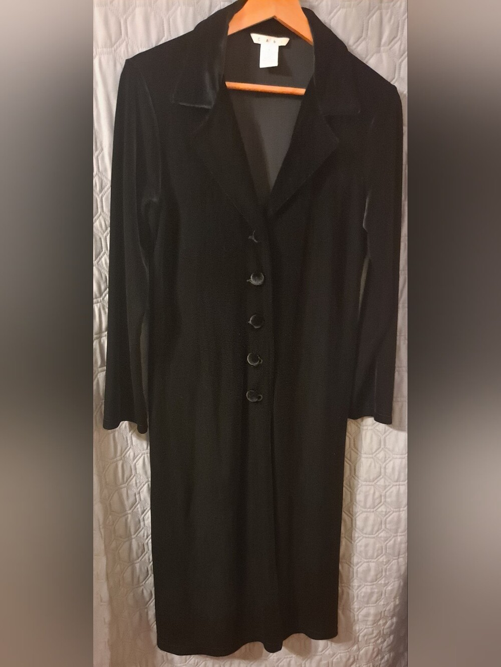 Cabi Black Long Button-Front Soft Velvet Women's Coat Sz S